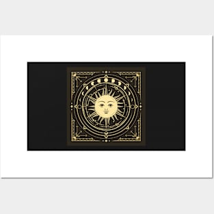 Medieval Symbol of Sun with Phases of Moon and Planets Posters and Art